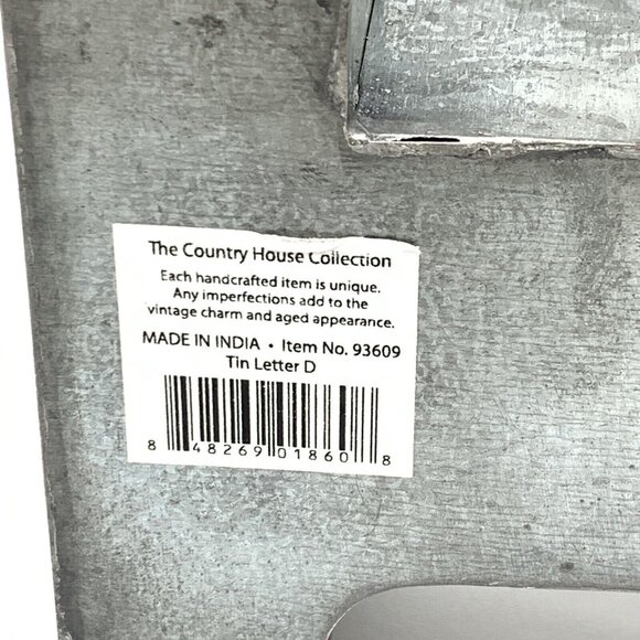 Tin Box Letter D Rustic Primitive Hanging 7" Tall 3 Dimensional - Picture 5 of 5